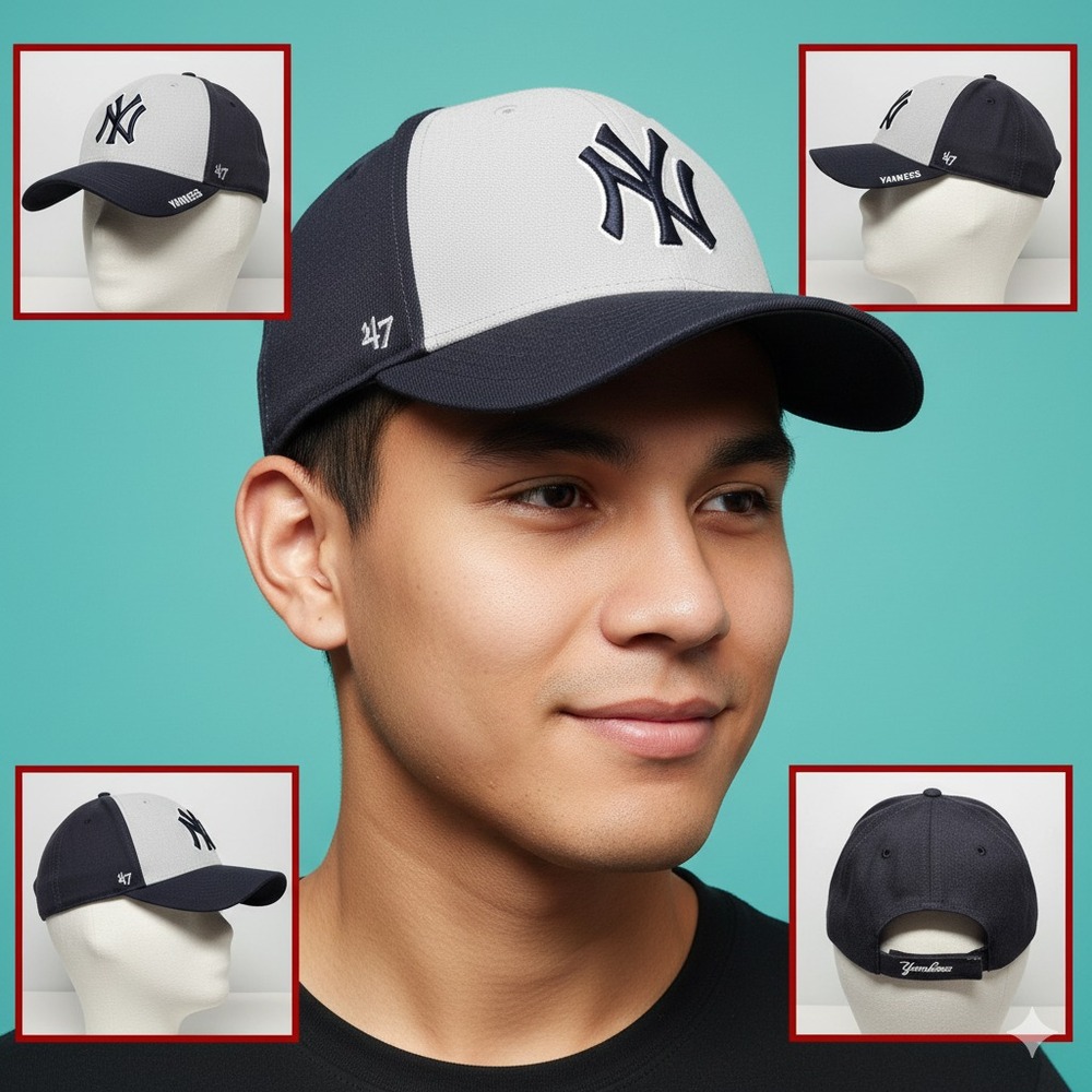 New York Yankees MLB '47 Brand Clean Up Adjustable Baseball Hat Cap Black Gray‎
